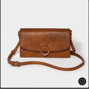 New Universal Thread Brown Tan Vegan Leather Ring Crossbody Bag Purse